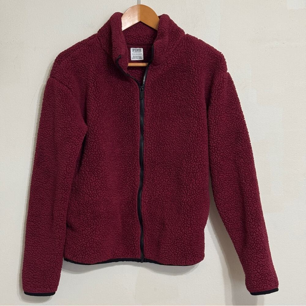 Victorias Secret Pink Teddy Sherpa Fleece Full Zip Jacket Burgundy Size XS